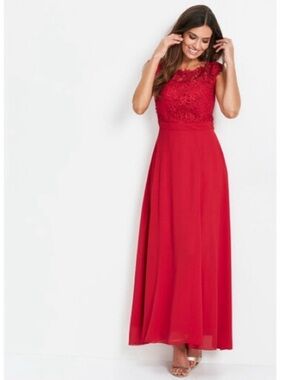 NWT Red Bridesmaid Dress Size 6 & 0, lace top long dress short sleeve JB Jasmine